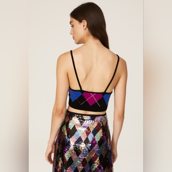 NWT LE SUPERBE ARGYLE GEM CROP TOP SWEATER TANK, SIZE SMALL - Picture 4 of 6